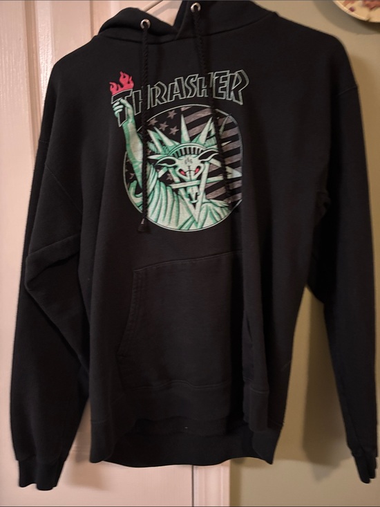 Thrasher Other - Thrasher Black Hoodie with Green Statue Graphic and Red Torch